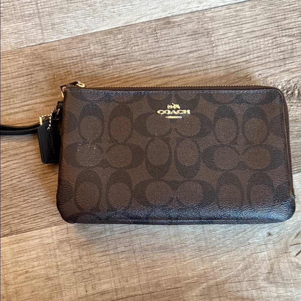 Coach Dark Brown Signature Wristlet
